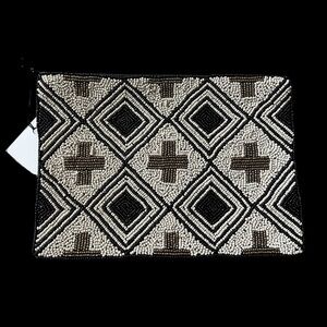 *NWT* INK + ALLOY Hand-beaded Clutch Bag Black Cream and Gold Geometric Crosses